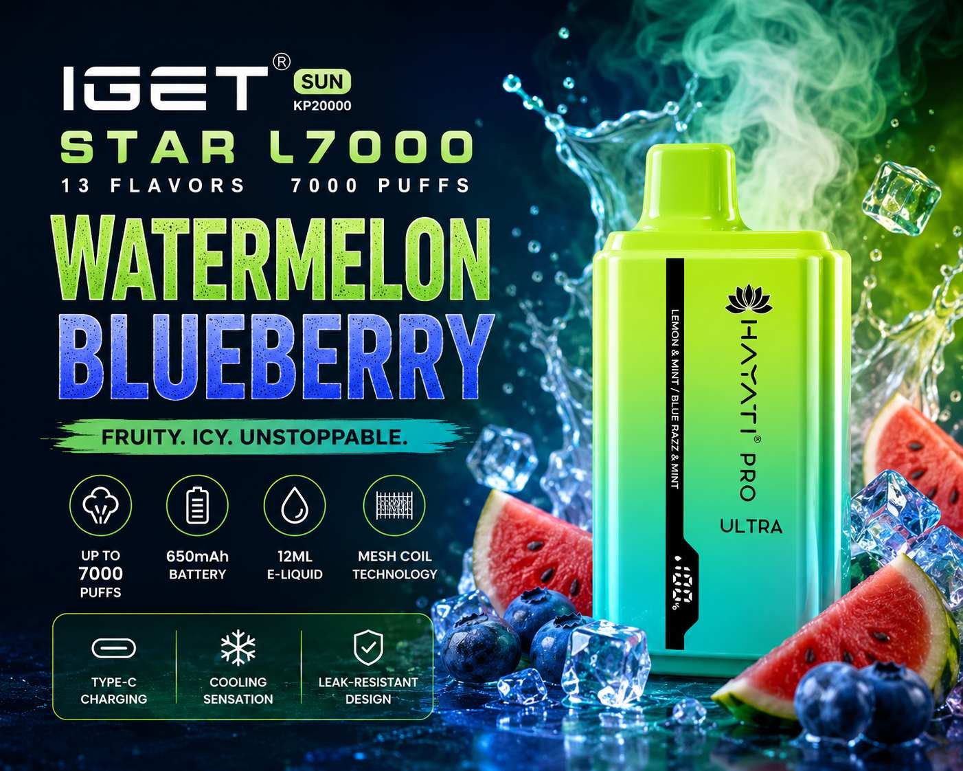IGET SUN KP20000 Watermelon Blueberry — buy IGET disposable online in Delhi NCR