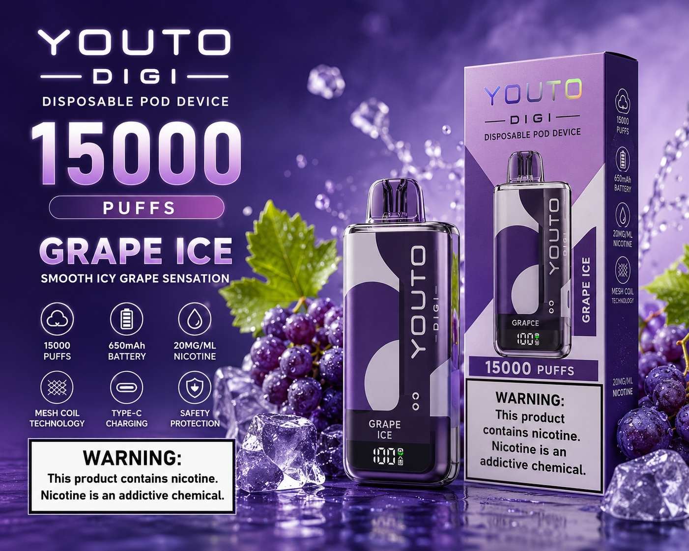 YOUTO DIGI 15000 Grape Ice — buy Youto disposable online in Delhi NCR